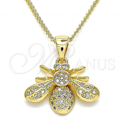 Oro Laminado Pendant Necklace, Gold Filled Style Bee Design, with White Micro Pave, Polished, Golden Finish, 04.342.0019.20