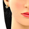 Oro Laminado Stud Earring, Gold Filled Style Heart Design, with Garnet Micro Pave, Polished, Golden Finish, 02.156.0472.2