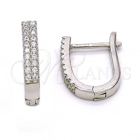 Sterling Silver Huggie Hoop, with White Cubic Zirconia, Polished, Rhodium Finish, 02.286.0009.10