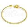 Oro Laminado Individual Bangle, Gold Filled Style Heart Design, with White Cubic Zirconia, Diamond Cutting Finish, Golden Finish, 07.193.0013 (03 MM Thickness, One size fits all)