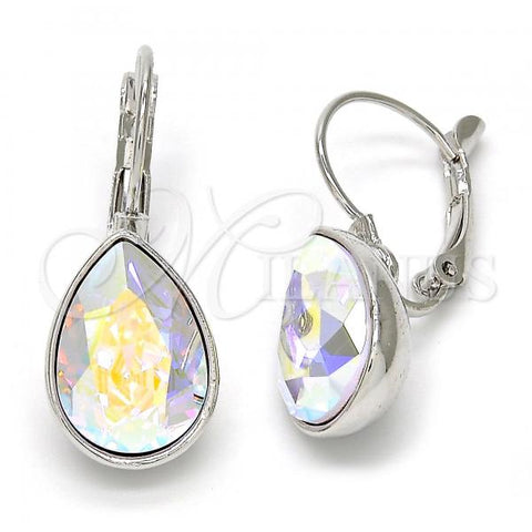 Rhodium Plated Leverback Earring, Teardrop Design, with Aurore Boreale Swarovski Crystals, Polished, Rhodium Finish, 02.239.0014.11