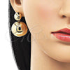 Oro Laminado Dangle Earring, Gold Filled Style Ball and Hollow Design, Polished, Golden Finish, 02.411.0042