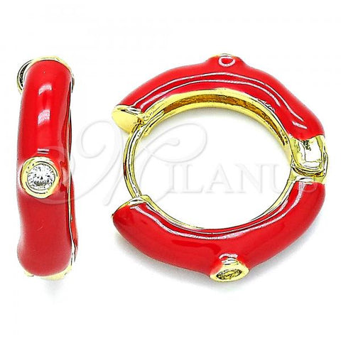Oro Laminado Huggie Hoop, Gold Filled Style with White Cubic Zirconia, Red Enamel Finish, Golden Finish, 02.362.0004.1.20