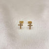 Oro Laminado Stud Earring, Gold Filled Style Cross Design, with White Micro Pave, Polished, Golden Finish, 02.344.0110.1