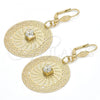 Oro Laminado Dangle Earring, Gold Filled Style Filigree and Flower Design, with White Crystal, Diamond Cutting Finish, Golden Finish, 90.006
