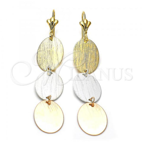 Oro Laminado Long Earring, Gold Filled Style Brushed Finish, Tricolor, 62.011