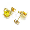 Oro Laminado Stud Earring, Gold Filled Style Heart and Teardrop Design, with Yellow Cubic Zirconia, Polished, Golden Finish, 02.213.0231
