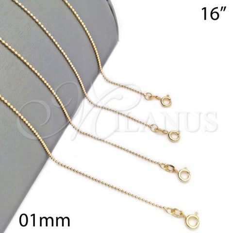 Oro Laminado Basic Necklace, Gold Filled Style Ball Design, Polished, Golden Finish, 04.213.0001.1.16