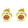 Oro Laminado Stud Earring, Gold Filled Style with Garnet Micro Pave, Polished, Golden Finish, 02.156.0477.2