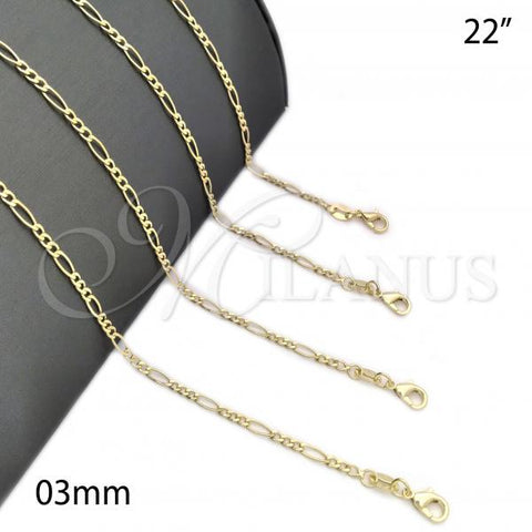 Oro Laminado Basic Necklace, Gold Filled Style Figaro Design, Polished, Golden Finish, 04.32.0025.22