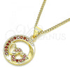 Oro Laminado Pendant Necklace, Gold Filled Style Heart Design, with Garnet Micro Pave, Polished, Golden Finish, 04.156.0328.2.20