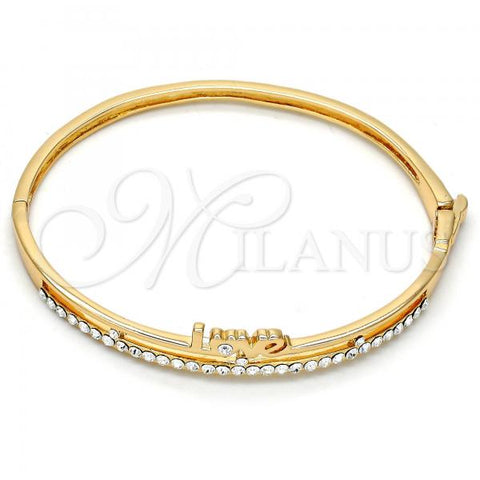 Oro Laminado Individual Bangle, Gold Filled Style Love Design, with White Crystal, Polished, Golden Finish, 07.171.0036.05 (05 MM Thickness, Size 5 - 2.50 Diameter)