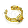 Oro Laminado Multi Stone Ring, Gold Filled Style Moon Design, with White Micro Pave, Polished, Golden Finish, 01.310.0023