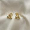 Oro Laminado Stud Earring, Gold Filled Style Love Knot Design, with White Micro Pave, Polished, Golden Finish, 02.342.0144