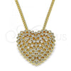 Oro Laminado Pendant Necklace, Gold Filled Style Heart Design, with White Micro Pave, Polished, Golden Finish, 04.156.0370.20