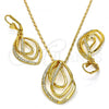 Oro Laminado Earring and Pendant Adult Set, Gold Filled Style with White Crystal, Polished, Golden Finish, 10.160.0146