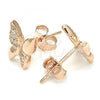 Sterling Silver Stud Earring, Butterfly Design, with White Cubic Zirconia, Polished, Rose Gold Finish, 02.336.0067.1
