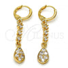 Oro Laminado Long Earring, Gold Filled Style Teardrop Design, with White Cubic Zirconia, Polished, Golden Finish, 02.217.0052