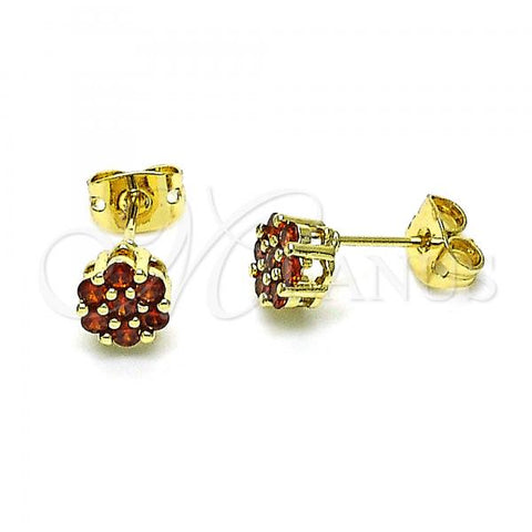 Oro Laminado Stud Earring, Gold Filled Style with Garnet Cubic Zirconia, Polished, Golden Finish, 02.213.0358.1