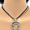 Oro Laminado Necklace and Earring, Gold Filled Style Spiral and Leaf Design, with White Crystal, Polished, Two Tone, 06.59.0110