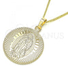Oro Laminado Pendant Necklace, Gold Filled Style Guadalupe Design, Polished, Golden Finish, 04.106.0062.1.20