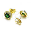 Oro Laminado Stud Earring, Gold Filled Style Cluster Design, with Green Cubic Zirconia and White Micro Pave, Polished, Golden Finish, 02.210.0478.5