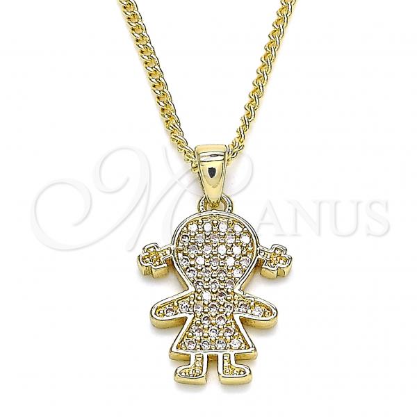 Oro Laminado Pendant Necklace, Gold Filled Style Little Girl Design, with White Micro Pave, Polished, Golden Finish, 04.156.0270.20