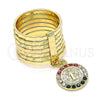 Oro Laminado Multi Stone Ring, Gold Filled Style Semanario and San Benito Design, with Multicolor Crystal, Diamond Cutting Finish, Golden Finish, 01.253.0036.1.09 (Size 9)