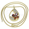 Oro Laminado Pendant Necklace, Gold Filled Style Teardrop and Butterfly Design, with Garnet Cubic Zirconia and White Micro Pave, Polished, Golden Finish, 04.284.0022.1.20