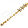 Oro Laminado Fancy Bracelet, Gold Filled Style Flower Design, with White Crystal, Polished, Golden Finish, 03.171.0010.07