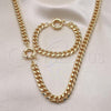 Oro Laminado Necklace and Bracelet, Gold Filled Style Miami Cuban Design, Polished, Golden Finish, 06.319.0008