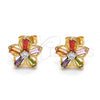 Oro Laminado Stud Earring, Gold Filled Style Flower Design, with Multicolor Cubic Zirconia, Polished, Golden Finish, 02.210.0250.1