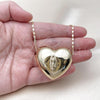 Oro Laminado Fancy Necklace, Gold Filled Style Heart and Guadalupe Design, Polished, Golden Finish, 04.253.0021.18