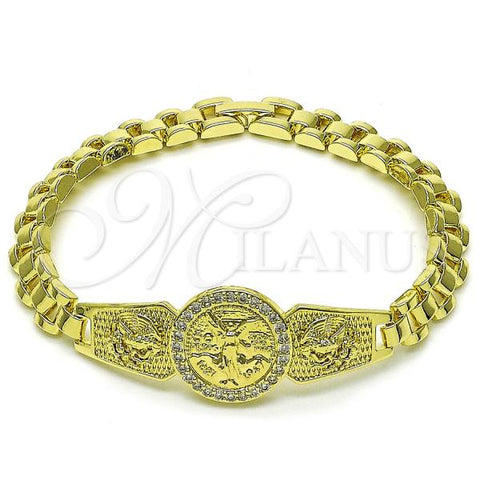 Oro Laminado Fancy Bracelet, Gold Filled Style Centenario Coin and Eagle Design, with White Cubic Zirconia, Polished, Golden Finish, 03.411.0064.08