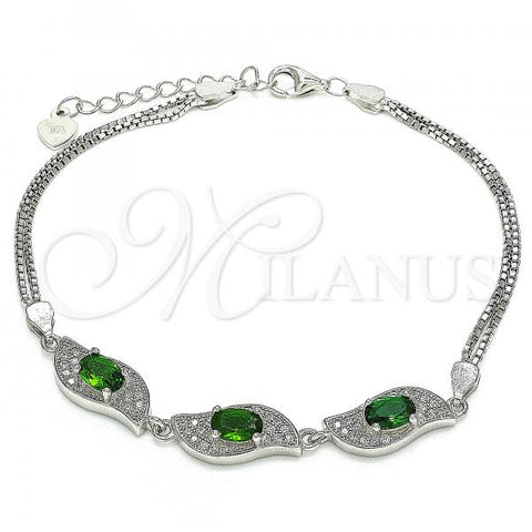 Sterling Silver Fancy Bracelet, with Green and White Cubic Zirconia, Polished, Rhodium Finish, 03.286.0014.1.07
