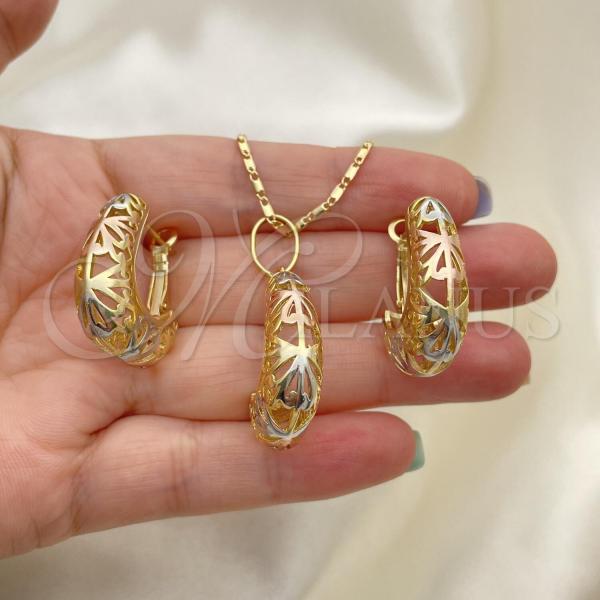 Oro Laminado Earring and Pendant Adult Set, Gold Filled Style Polished, Tricolor, 10.163.0005.1