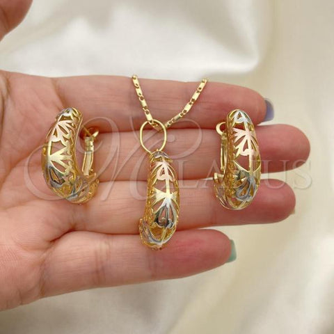 Oro Laminado Earring and Pendant Adult Set, Gold Filled Style Polished, Tricolor, 10.163.0005.1