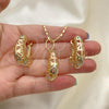 Oro Laminado Earring and Pendant Adult Set, Gold Filled Style Polished, Tricolor, 10.163.0005.1