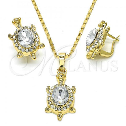 Oro Laminado Earring and Pendant Adult Set, Gold Filled Style Turtle Design, with White Crystal, Polished, Golden Finish, 06.213.0002.4