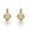 Oro Laminado Leverback Earring, Gold Filled Style with White Cubic Zirconia and White Micro Pave, Polished, Golden Finish, 02.195.0065