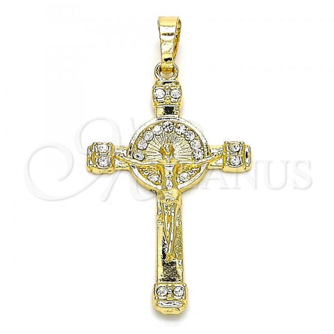 Oro Laminado Religious Pendant, Gold Filled Style Crucifix Design, with White Crystal, Polished, Golden Finish, 05.213.0015.1