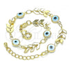 Oro Laminado Charm Bracelet, Gold Filled Style Evil Eye Design, White Resin Finish, Golden Finish, 03.169.0006.07