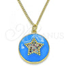 Oro Laminado Pendant Necklace, Gold Filled Style Star Design, with Multicolor Micro Pave, Blue Enamel Finish, Golden Finish, 04.374.0001.20