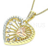 Oro Laminado Pendant Necklace, Gold Filled Style Heart Design, with White Crystal, Polished, Tricolor, 04.380.0027.20