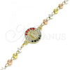 Oro Laminado Fancy Bracelet, Gold Filled Style San Judas Design, with Multicolor Crystal, Polished, Tricolor, 03.253.0055.1.07