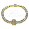 Oro Laminado Tennis Bracelet, Gold Filled Style Baguette Design, with Pink and White Cubic Zirconia, Polished, Golden Finish, 03.284.0037.3.08