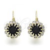 Oro Laminado Leverback Earring, Gold Filled Style Flower Design, with Dark Amethyst and White Cubic Zirconia, Golden Finish, 5.125.007.1