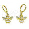 Oro Laminado Dangle Earring, Gold Filled Style Angel Design, with White Micro Pave, Polished, Golden Finish, 02.253.0084