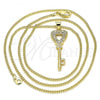 Oro Laminado Pendant Necklace, Gold Filled Style key and Heart Design, with White Micro Pave, Polished, Golden Finish, 04.344.0016.20