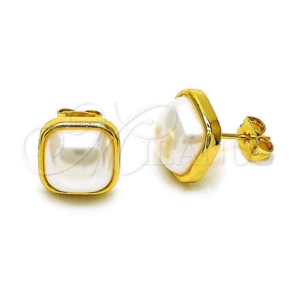 Oro Laminado Stud Earring, Gold Filled Style with Ivory Pearl, Polished, Golden Finish, 02.342.0355